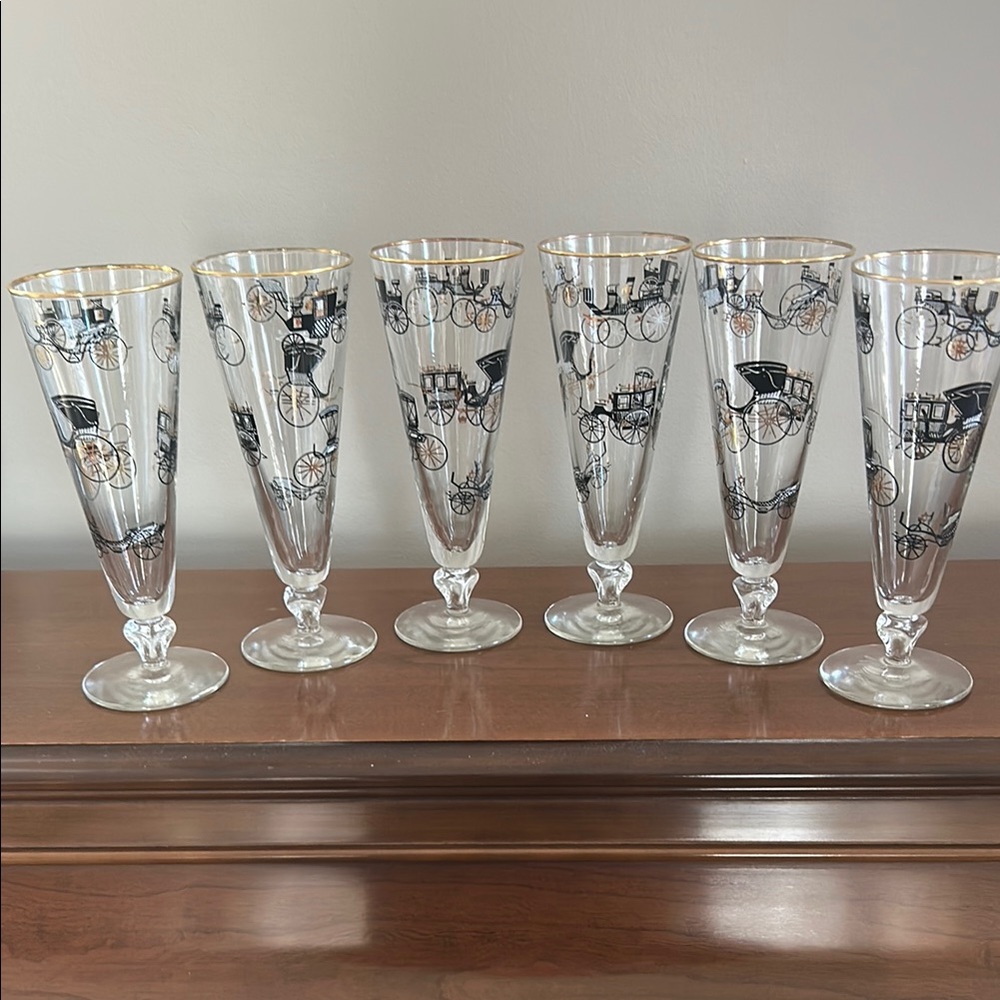 Vintage Libby Carriage Design 6 pc Pilsner Glasses Set